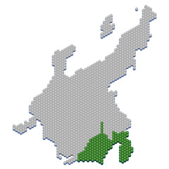 ハニカム構造状の静岡県の地図