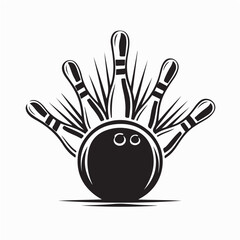 Bowling Ball Crashing into Pins Vector Design on white background
