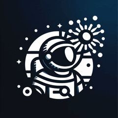 Monochrome Astronaut Illustration with Sun and Stars in Space.