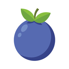 Simple cartoon illustration of a single ripe blueberry with green leaves and stem