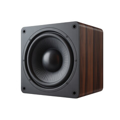 Obraz premium A subwoofer speaker with a wood grain finish and black speaker cone isolated on transparent background it is a highquality audio equipment for home theater systems