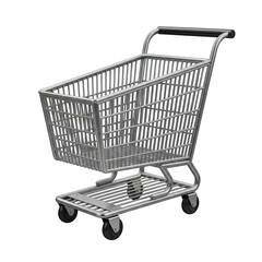 A shopping cart isolated on transparent background, a common sight in supermarkets and retail stores, used by customers to collect groceries and other items for purchase