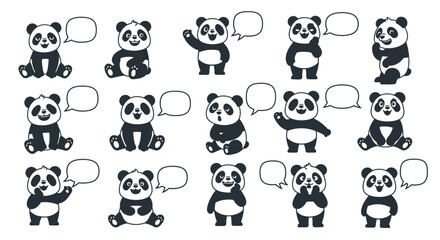 Obraz premium Cute Panda Bear Character Cartoon Set with Speech Bubbles for Educational Purposes