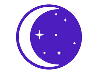 Purple crescent moon with stars isolated on transparent background