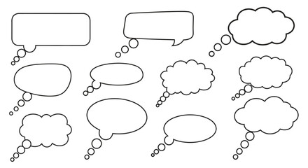 Fototapeta premium Monochrome display of diverse speech bubbles with creative outlines for innovative communication