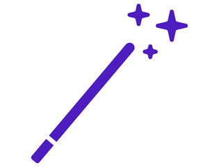 Purple magic wand with sparkling stars, isolated on transparent background