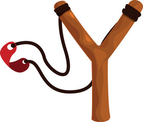 Classic wooden slingshot with red rubber band, ready for launching projectiles