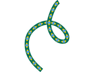 Curved rope with brazilian flag pattern, isolated on transparent background