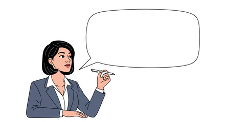 Businesswoman presenting idea with speech bubble and pen visual representation
