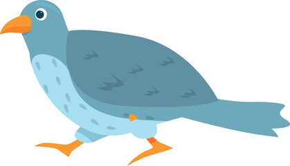 Cartoon pigeon walking, cute bird character illustration, wildlife concept, isolated on white background