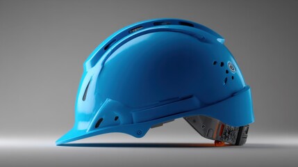 Fototapeta premium Vibrant Blue Safety Helmet for Construction and Industrial Environments, Side View with Modern Design Elements