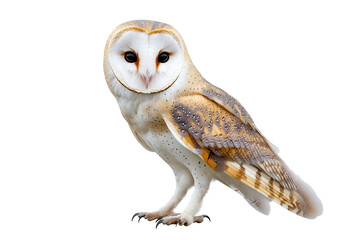 Obraz premium Close view of a barn owl displaying its distinct facial features and plumage isolated on a transparent background during a calm moment in daylight