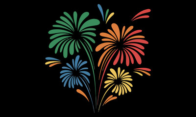 Firework burst and starburst icon. Simple white celebration graphic with stars, isolated on a black background. Vector symbol for New Year, holidays, and success.

