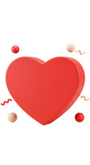 3D Red Heart With Confetti Isolated