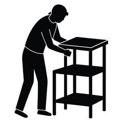 person building furniture doing work on white back