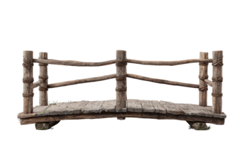 Rustic wooden bridge with rope railing
