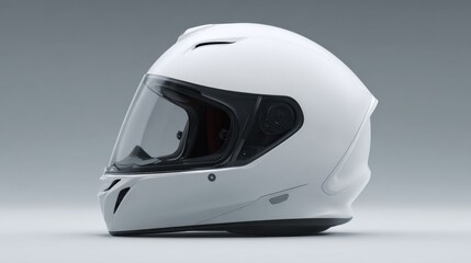 White Full Face Helmet on Gray Background for Safety and Protection in Motorsports and Biking Activities