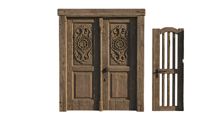 3d Render Aged Wooden Door And Window Frame Antique Rustic Texture Isolated