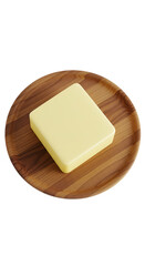 3D Render Butter Block on Wooden Plate Isolated