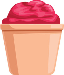 Creamy pink ice cream overflowing a plastic tub, ready to be enjoyed on a hot summer day