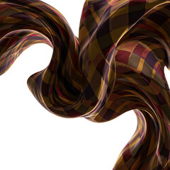 3D Render Isolated Fabric Swirl Pattern with Maroon and Gold Diamonds