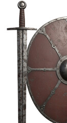 3D Render Medieval Sword and Shield Transparent Background