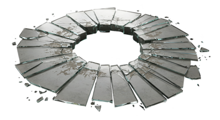 3D Rendered Circular Metal Structure with Broken Edges Transparent Background