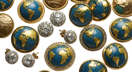 3D Rendering Globe Earring Sparkle Gemstone Isolated Transparent