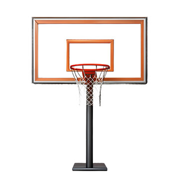 A basketball hoop and backboard with net isolated on transparent background