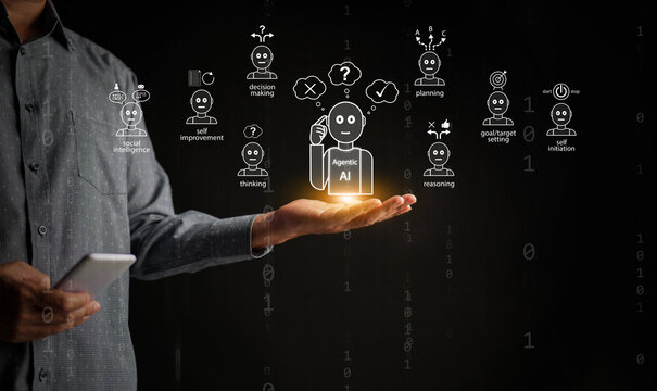 Agentic AI concept showing artificial intelligence capable of autonomous decision-making, self-improvement, and proactive actions for digital innovation and business transformation.