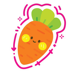 Cute, colorful cartoon vector illustration of food featuring a funny Carrot.