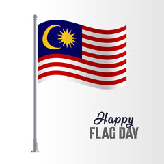Malaysia Flag Pole Vector Illustration Wavy Flag Pole Happy Flag Day