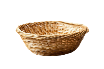 Wicker basket placed on a transparent background showcasing its texture and shape for creative uses and design ideas