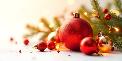 Fototapeta premium Christmas background with hanging ball star tree isolated on white background