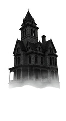 Obraz premium Illustration Of A Spooky Haunted Mansion With Fog