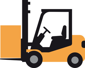 Yellow forklift lifting orange box warehouse logistics transport vector