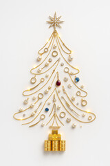 Luxury Jewelry Christmas Tree Made of Gold Chains, Pearls and Gems
