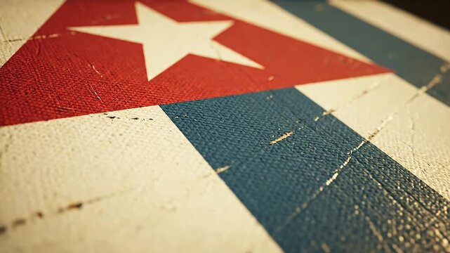 Close up of weathered Cuban flag texture with distressed paint effect.