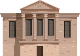 Illustration of a government building with classical columns and a pediment, representing institutional architecture