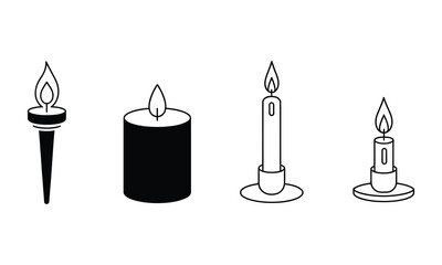 Different burning candle illustration on white background for decoration or design