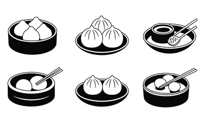 Variety of Dim Sum Monochrome Vector Illustration Asian Food Dishes