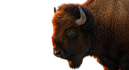 Isolated Bison Head Profile Warm Light Transparent Background