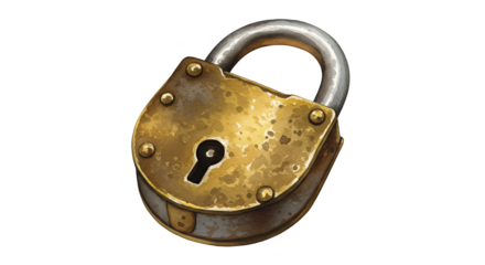 Illustration of antique brass padlock isolated on black