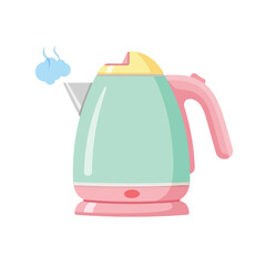 Stylish electric kettle boiling water with steam, perfect for kitchen designs or home appliance promotions