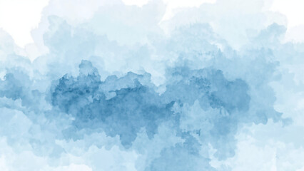Soft abstract watercolor background in light blue and aqua hues blending seamlessly. Fluid texture with smooth gradients and cloud-like formations creating a calm, airy, and artistic visual atmosphere