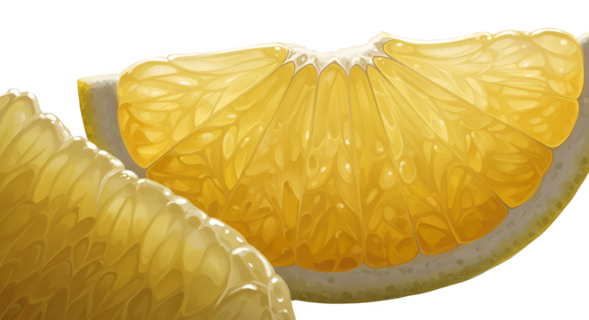 Illustration of bright yellow citrus fruit slices with translucent pulp backlit - Powered by Adobe