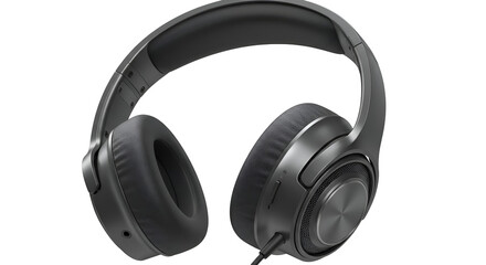 Isolated Black Over Ear Headphones on Transparent Background
