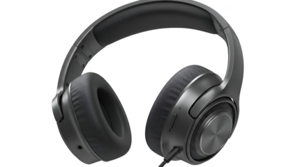 Isolated Black Over Ear Headphones on Transparent Background