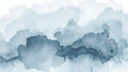 Soft abstract watercolor background in light blue and aqua hues blending seamlessly. Fluid texture with smooth gradients and cloud-like formations creating a calm, airy, and artistic visual atmosphere