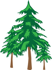 Vector illustration of a green pine or fir tree with snow for Christmas or winter holiday decoration